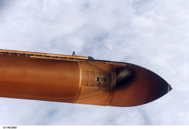 The STS-114 external tank after detachment.
